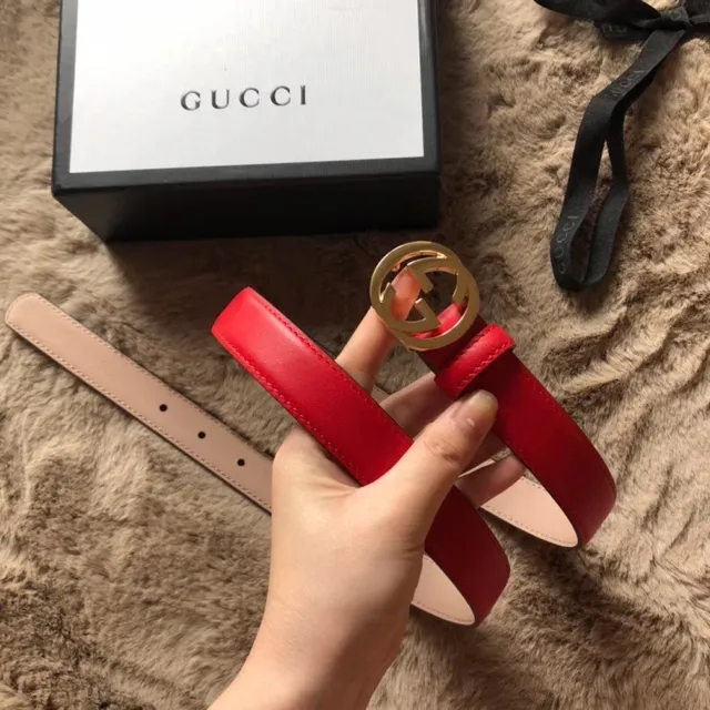 Gucci 黑粉 可翻转 镀金 interlocking G 扣头 皮带 7