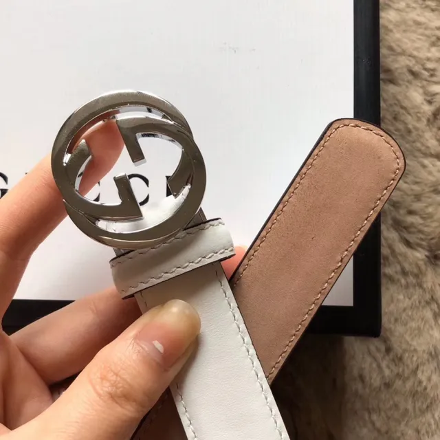 Gucci 黑粉 可翻转 镀金 interlocking G 扣头 皮带 9