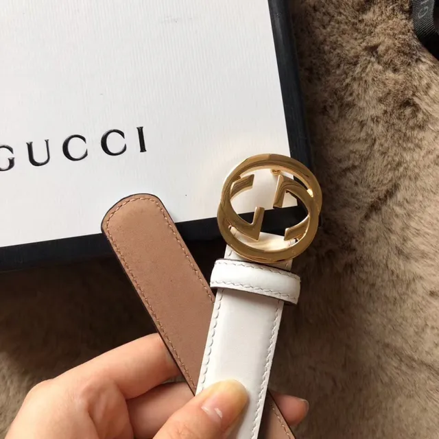 Gucci 黑粉 可翻转 镀金 interlocking G 扣头 皮带 10