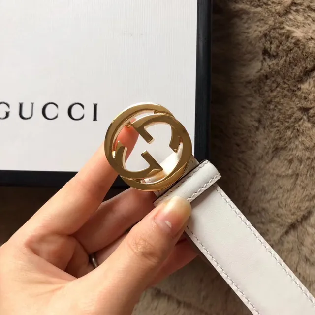 Gucci 黑粉 可翻转 镀金 interlocking G 扣头 皮带 11