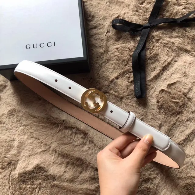 Gucci 黑粉 可翻转 镀金 interlocking G 扣头 皮带 12