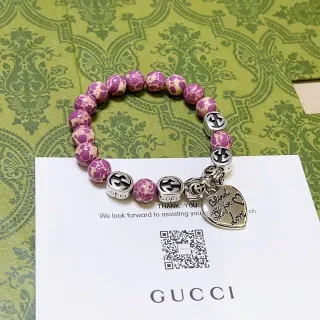 Gucci Blind for Love Pink Silver Beaded Stretch Marbled Resin Bracelet