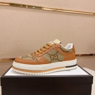 Gucci بني بيج لوتوب أحذية سنيكرز أسلوب حياة خليط المواد