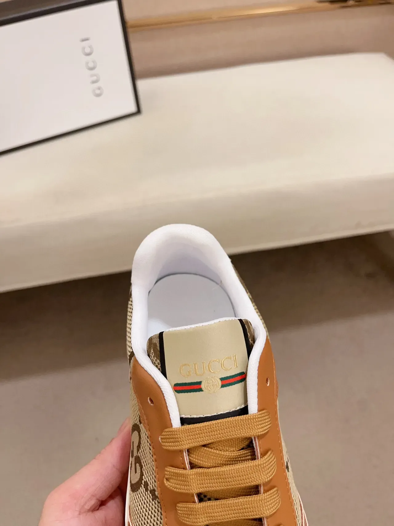 Gucci Tênis Lifestyle Marrom Bege Low-Top de Material Misto 6