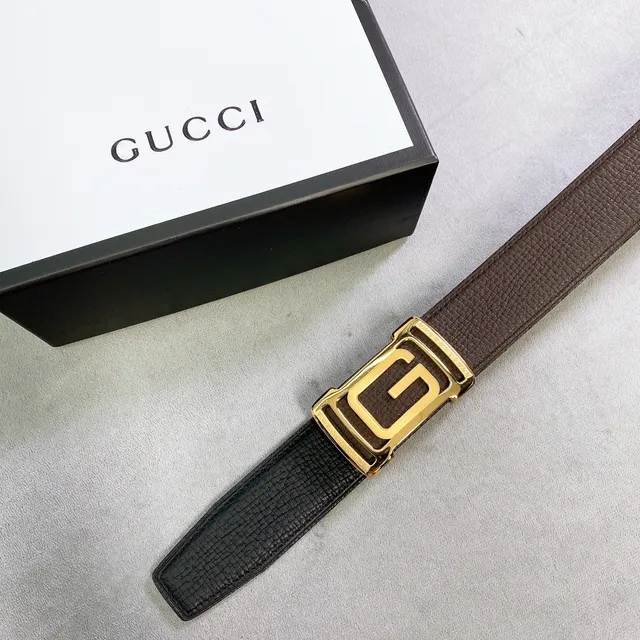 Gucci Brown Black Interlocking G Buckle Textured Leather Belt 2