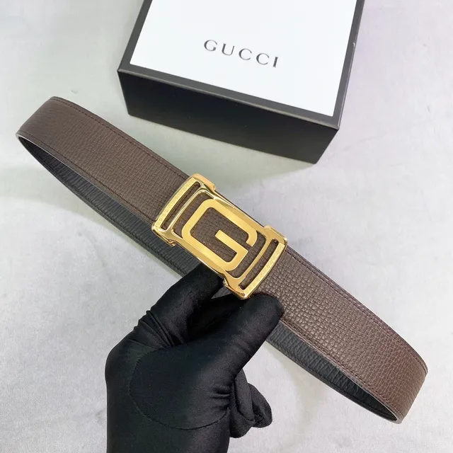 Gucci Brown Black Interlocking G Buckle Textured Leather Belt 3