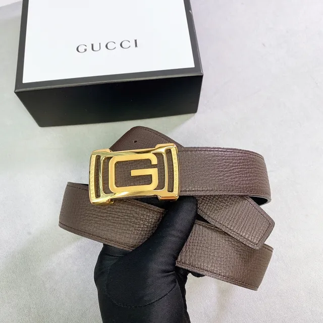 Gucci Brown Black Interlocking G Buckle Textured Leather Belt 4