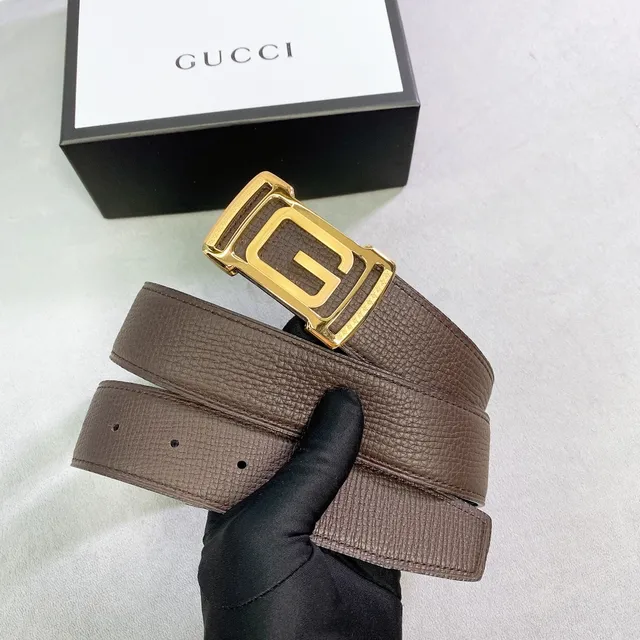 Gucci Brown Black Interlocking G Buckle Textured Leather Belt 5