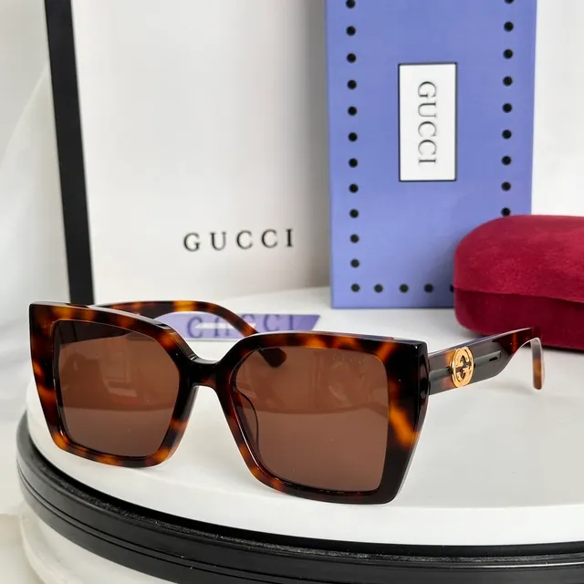 Gucci Brown Black Rectangular Oversized Thick Acetate Frame Sunglasses 6