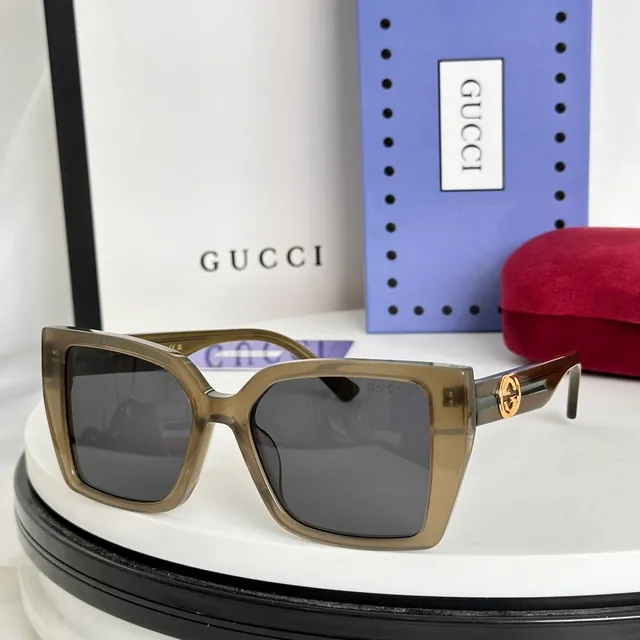 Gucci Brown Black Rectangular Oversized Thick Acetate Frame Sunglasses 7