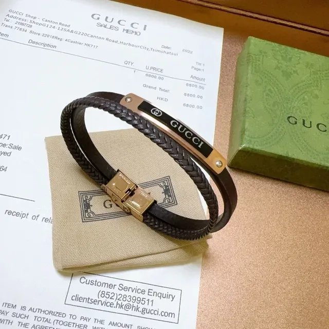 Gucci Brown Gold Double-Wrap Braided Leather Bracelet 2
