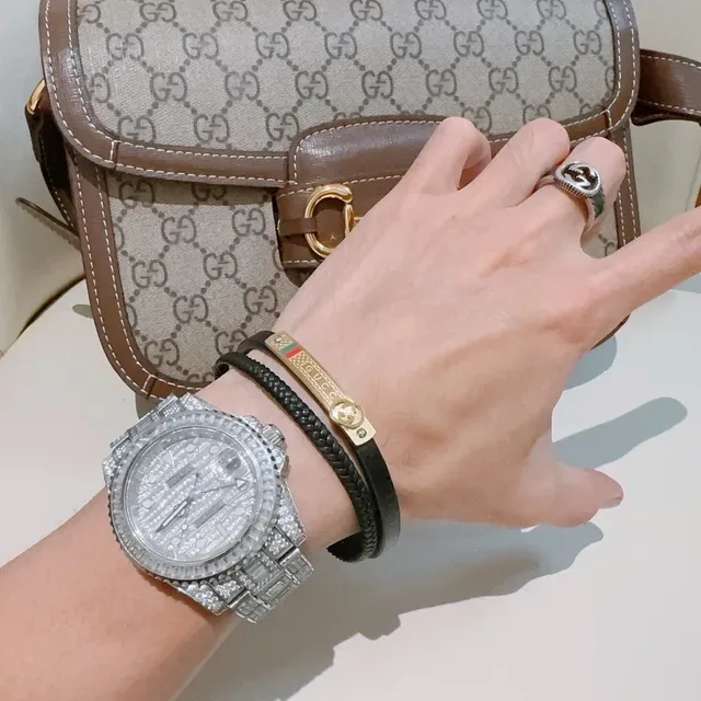 Gucci Brown Gold Double-Wrap Braided Leather Bracelet 3
