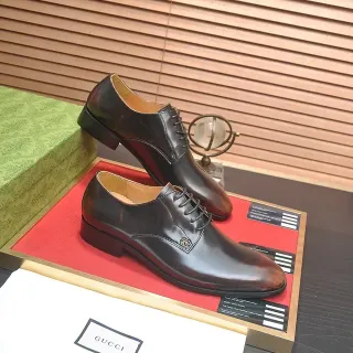 Gucci Brown Polished Leather Cap-Toe Oxford Shoes
