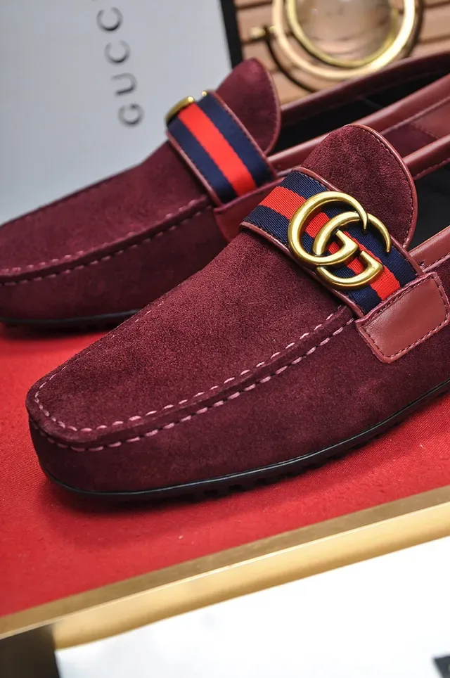 Gucci Burgundy Gold Suede Upper Web Stripe Strap Loafer 3