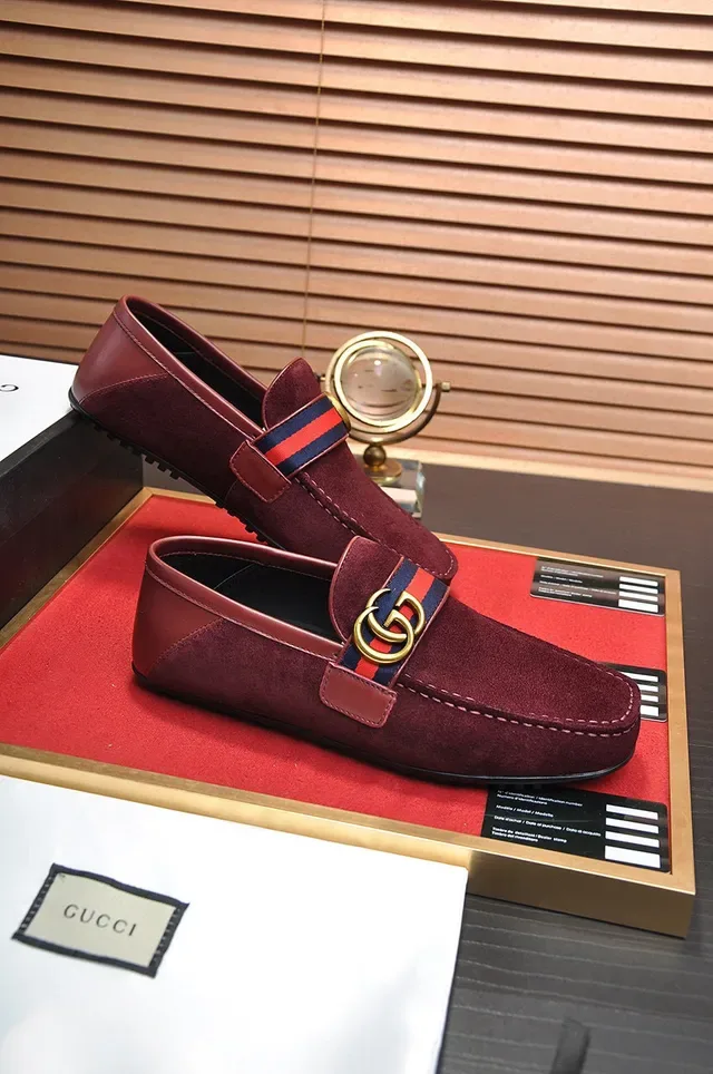Gucci Burgundy Gold Suede Upper Web Stripe Strap Loafer 5