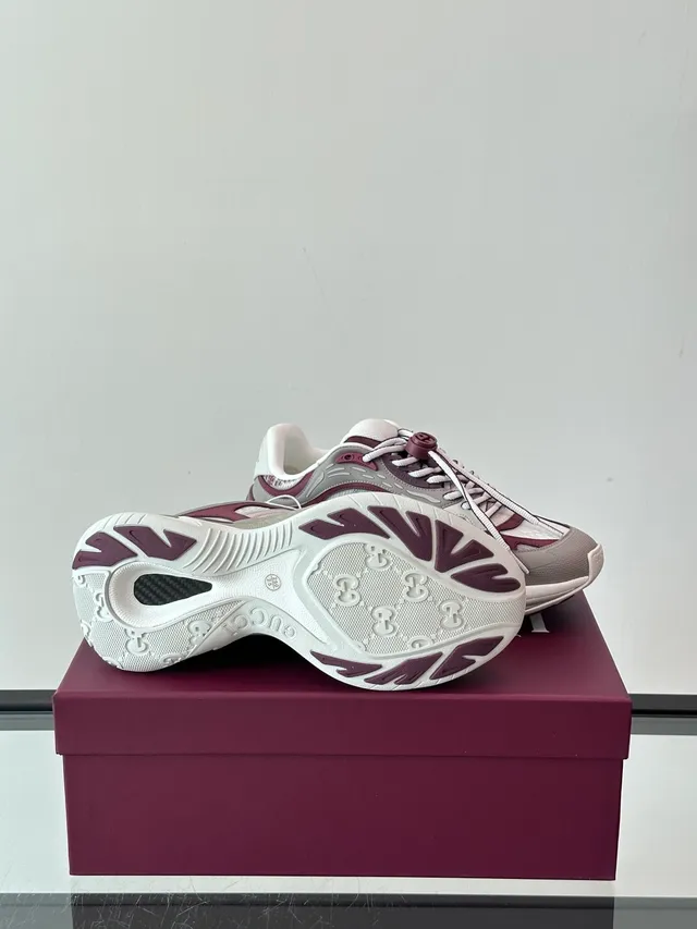 Gucci Burgundy White Chunky Runner Layered Mesh And TPU Sneakers 2