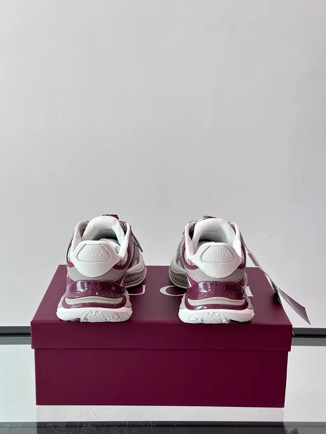 Gucci Burgundy White Chunky Runner Layered Mesh And TPU Sneakers 3