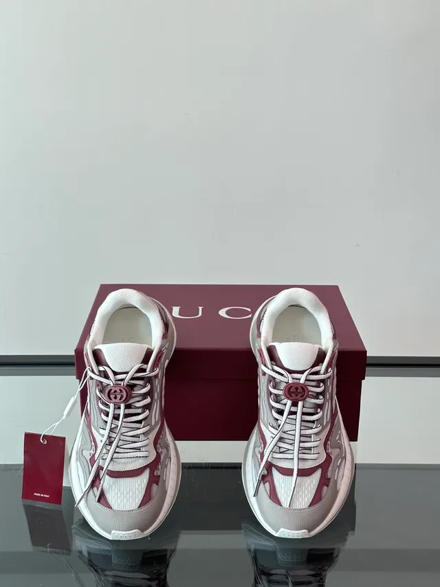 Gucci Burgundy White Chunky Runner Layered Mesh And TPU Sneakers 4