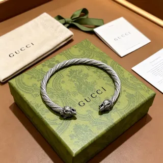 Gucci Dionysus Pulsera Cabeza de Águila Banda Trenzada Verde Plata Terminales Gemelos Pulsera