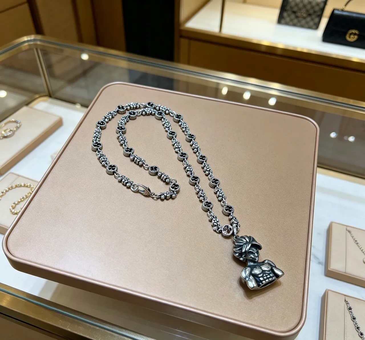 Gucci Dionysus Silver Black Metal Enamel Accents Necklace 2