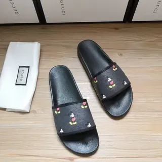 Gucci Disney Mickey Mouse Embroidered Black Slippers