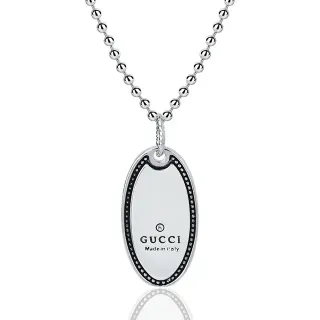 Gucci Dog-Tag Pendant Silver Black Oval Ball Chain Necklace