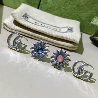 Gucci Double G and Floral Cabochon Stud Earrings