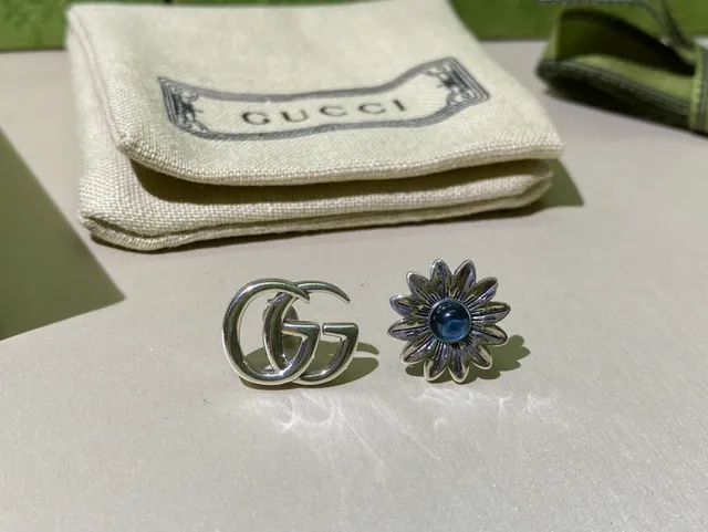 Gucci Double G and Floral Cabochon Stud Earrings 6