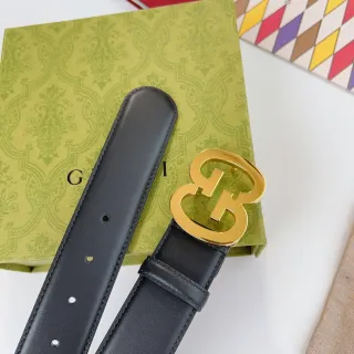 Gucci Double G Belt Black Leather Gold-Tone Buckle Leather Belt