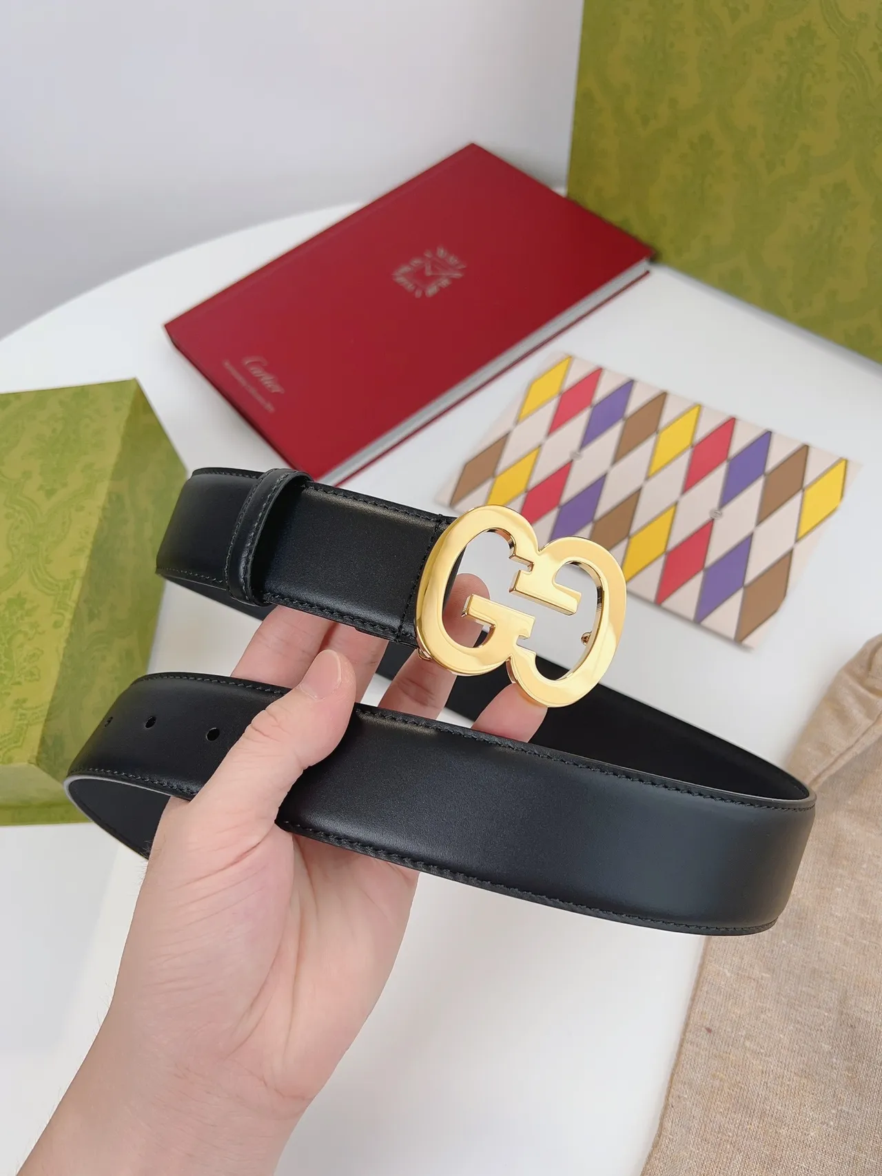 Gucci Double G Belt Black Leather Gold-Tone Buckle Leather Belt 2