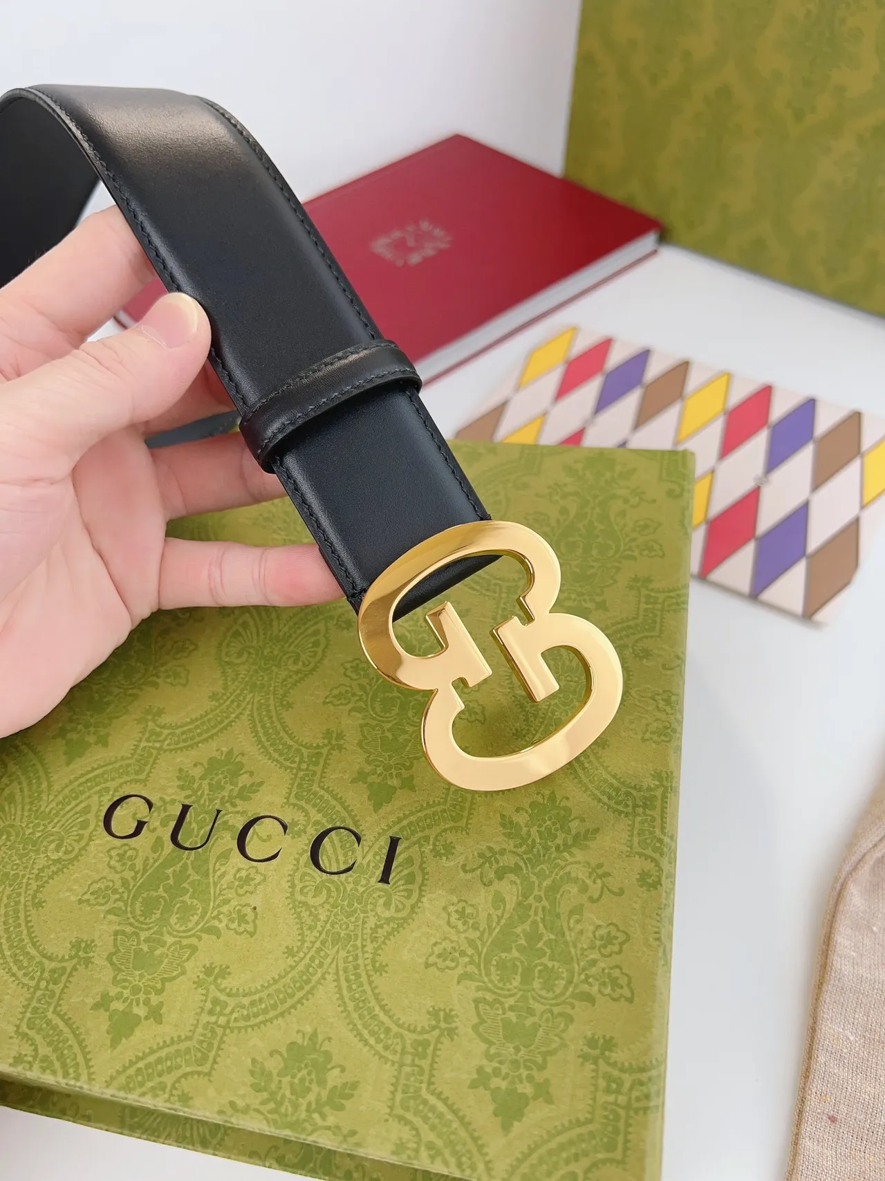 Gucci Double G Belt Black Leather Gold-Tone Buckle Leather Belt 3