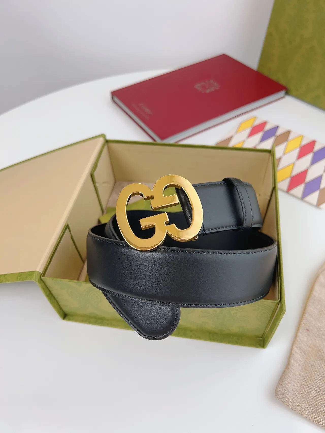 Gucci Double G Belt Black Leather Gold-Tone Buckle Leather Belt 4