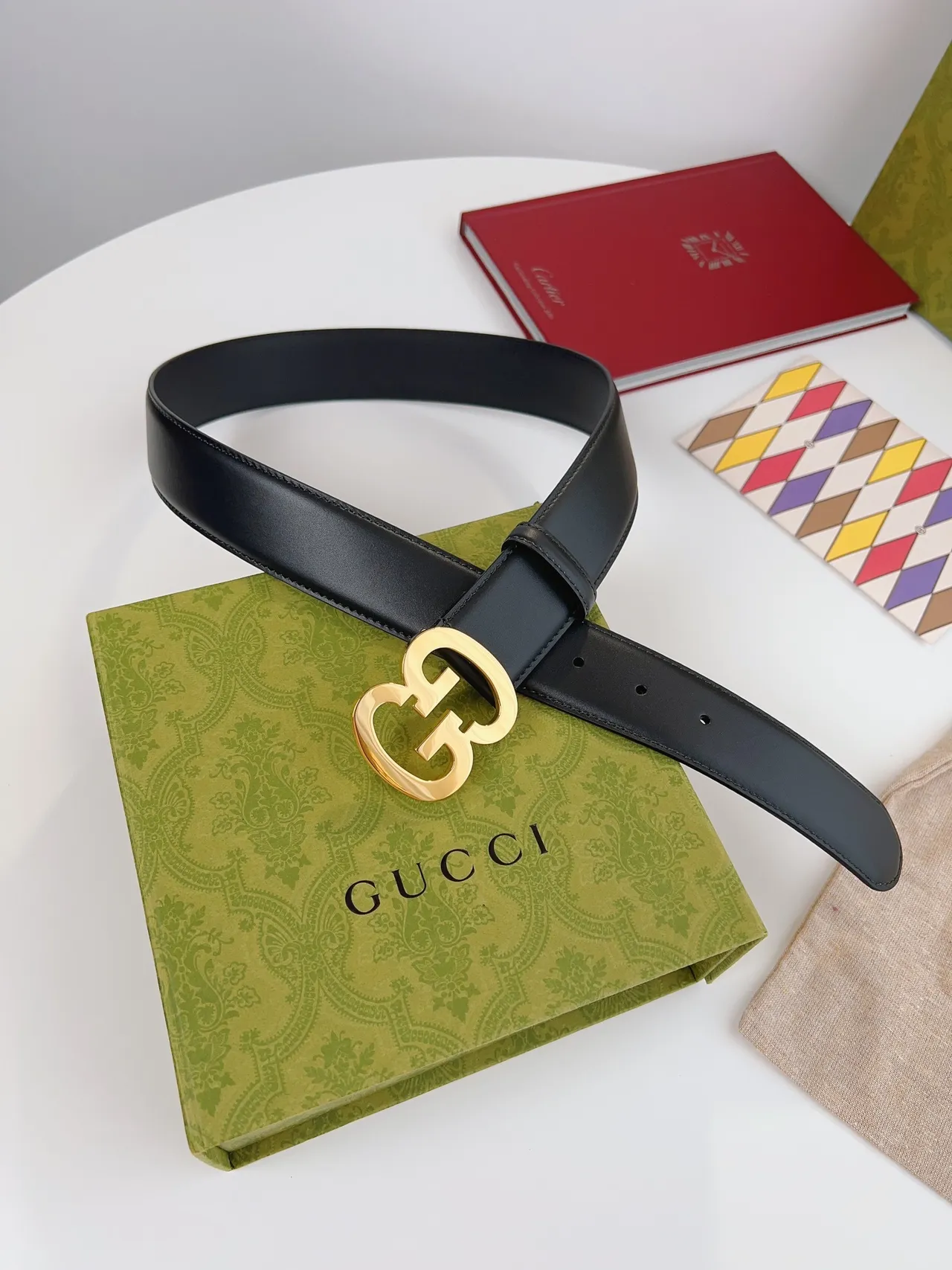 Gucci Double G Belt Black Leather Gold-Tone Buckle Leather Belt 6