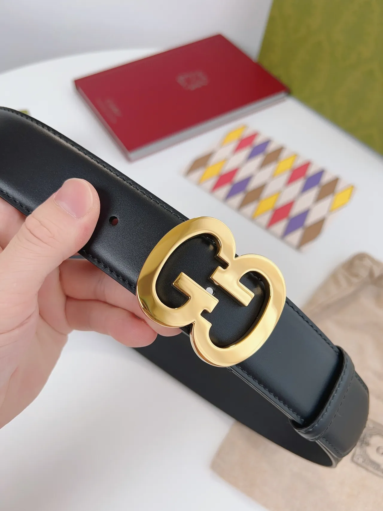 Gucci Double G Belt Black Leather Gold-Tone Buckle Leather Belt 7
