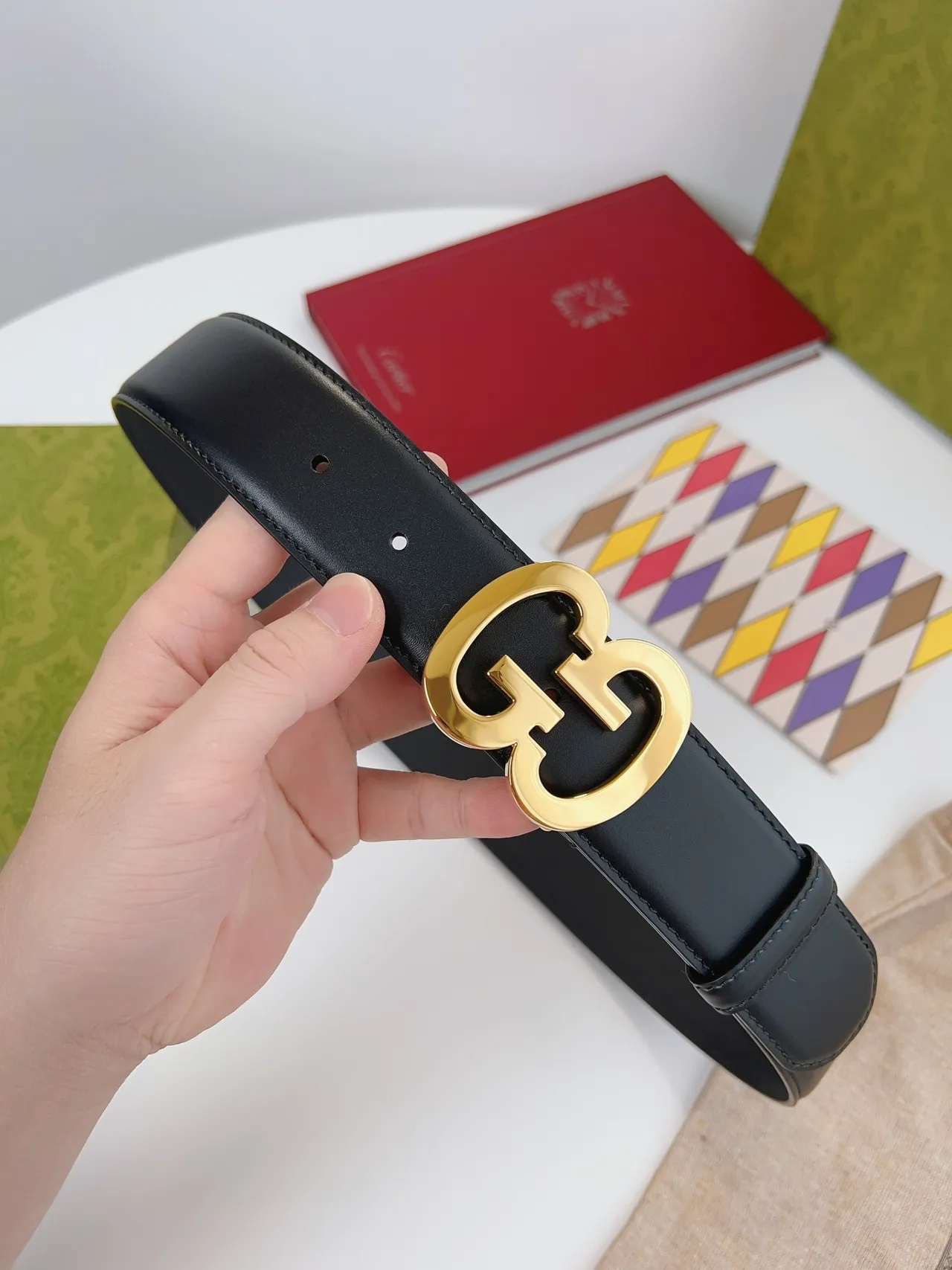 Gucci Double G Belt Black Leather Gold-Tone Buckle Leather Belt 8
