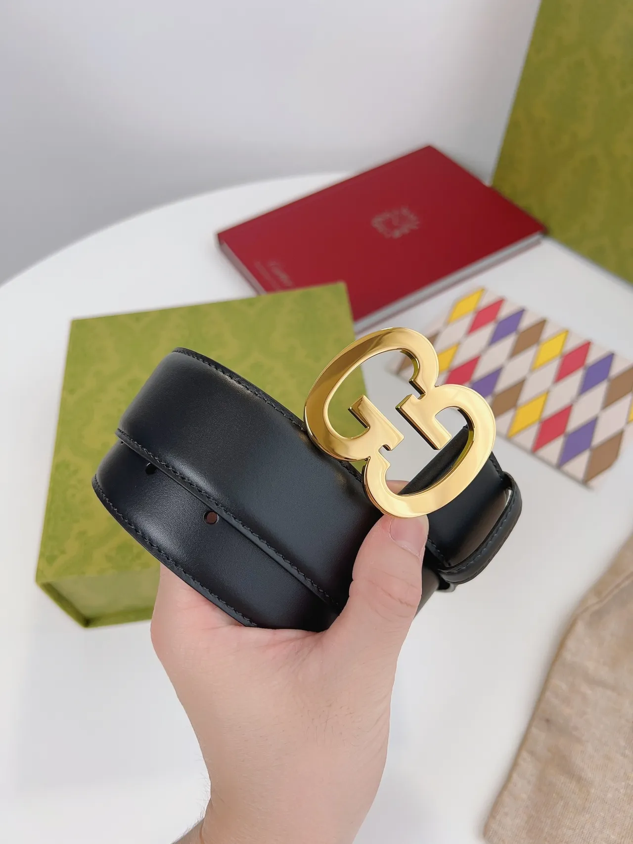 Gucci Double G Belt Black Leather Gold-Tone Buckle Leather Belt 9