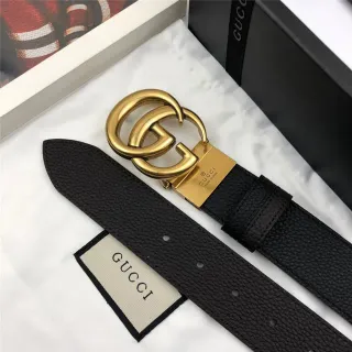 Gucci Double G Belt काला पेब्ल्ड चमड़ा गोल्ड टोन बक़ल चमड़ा का बेल्ट