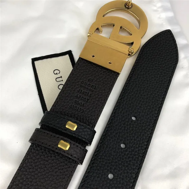 Gucci Double G Ceinture Noir Cuir Granulé Boucle Dorée Ceinture en Cuir 3