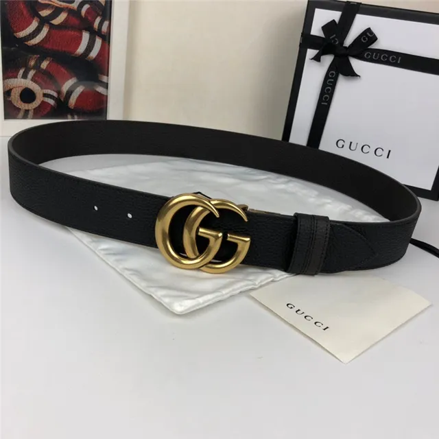 Gucci Double G Ceinture Noir Cuir Granulé Boucle Dorée Ceinture en Cuir 9