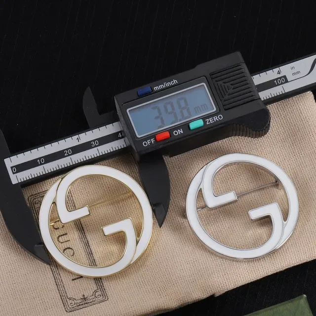 Gucci Double G Brooch White Enamel Silver and Gold Tone Brooches 3