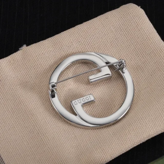 Gucci Double G Brooch White Enamel Silver and Gold Tone Brooches 4