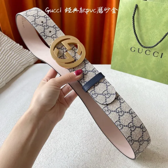 Gucci Double G Buckle GG Monogram Beige and Navy ceinture en cuir 2