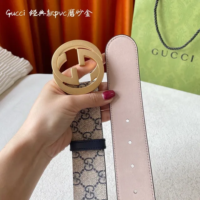 Gucci Double G Buckle GG Monogram Beige and Navy ceinture en cuir 3