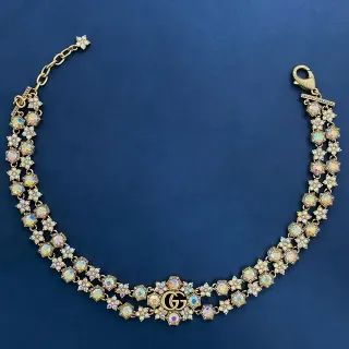 خنقر Gucci Double G Floral Iridescent Crystal