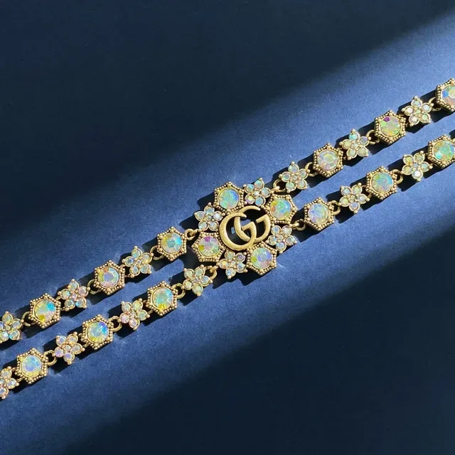 خنقر Gucci Double G Floral Iridescent Crystal 3