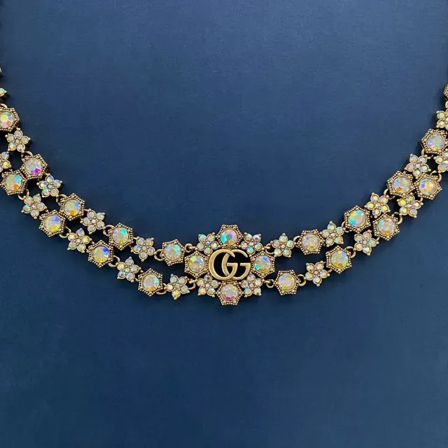 خنقر Gucci Double G Floral Iridescent Crystal 4