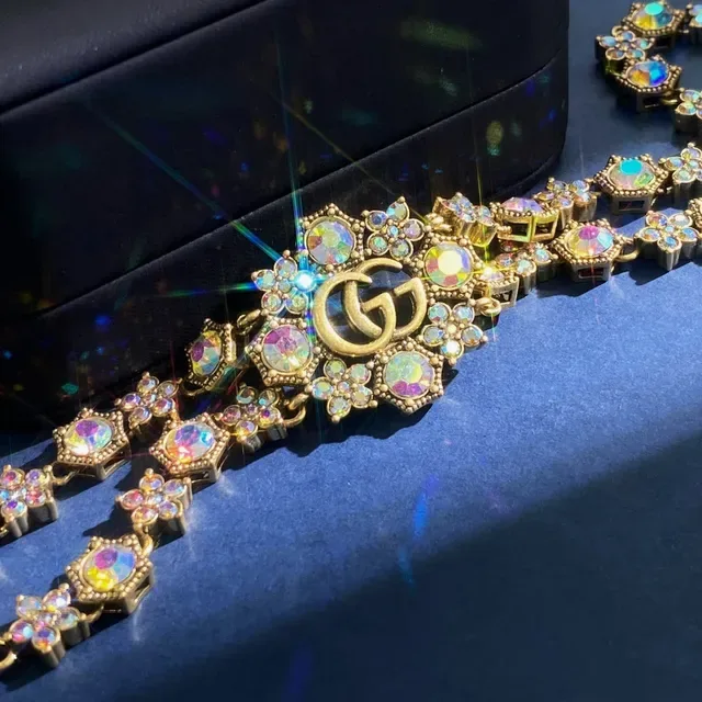 خنقر Gucci Double G Floral Iridescent Crystal 5