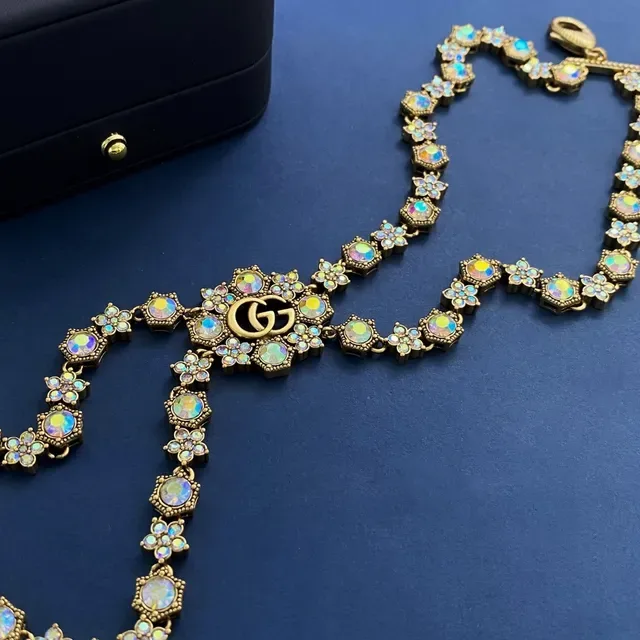 خنقر Gucci Double G Floral Iridescent Crystal 6