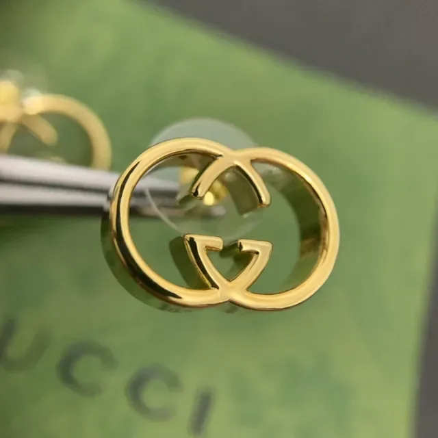 Gucci Double G Interlocking Logo Gold-Tone Stud Earrings 4