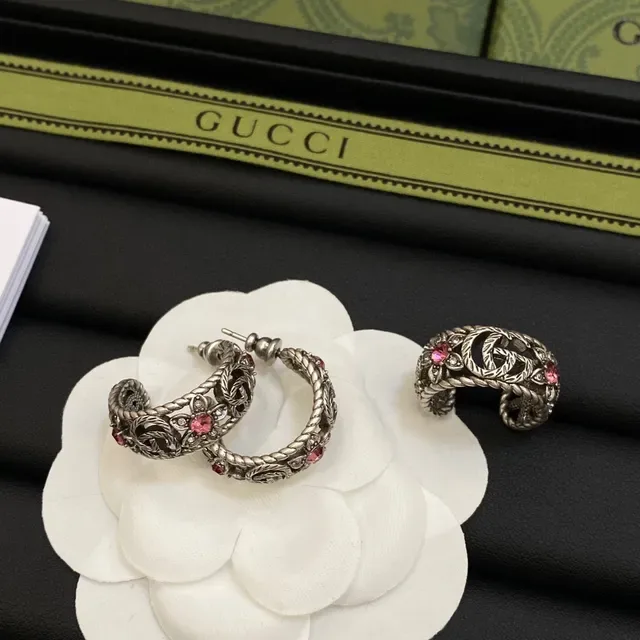 Gucci Flora Silver Pink Interlocking GG Motif Floral Embellishment Necklace 8